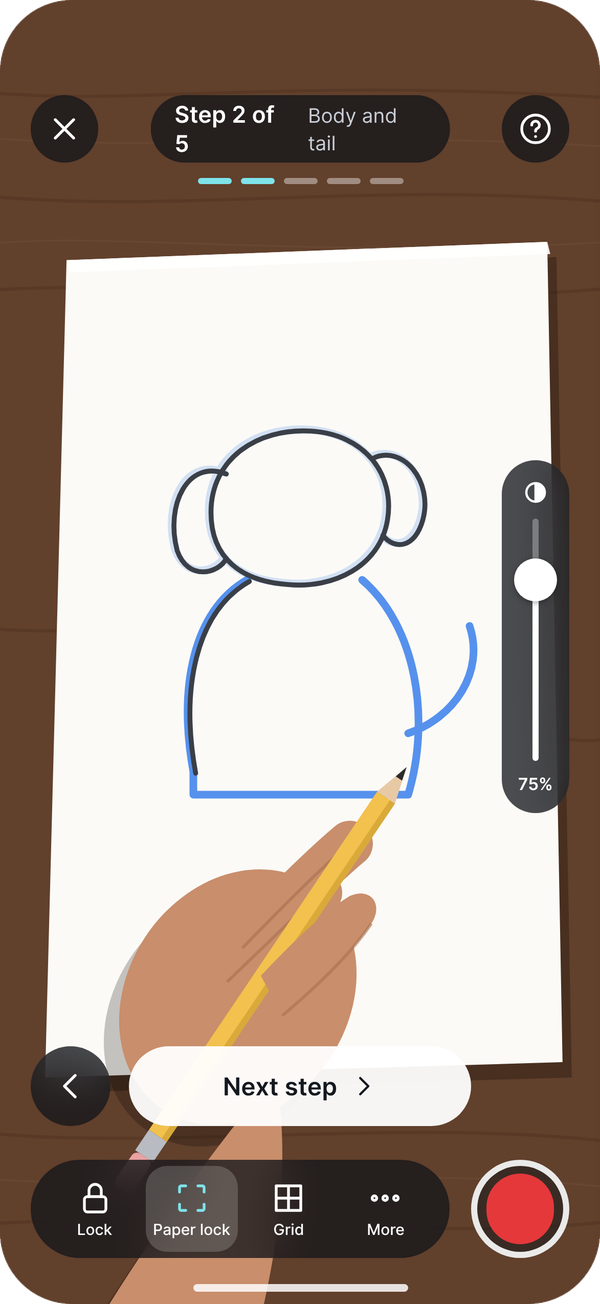 Step 2 of 5 of a step-by-step drawing